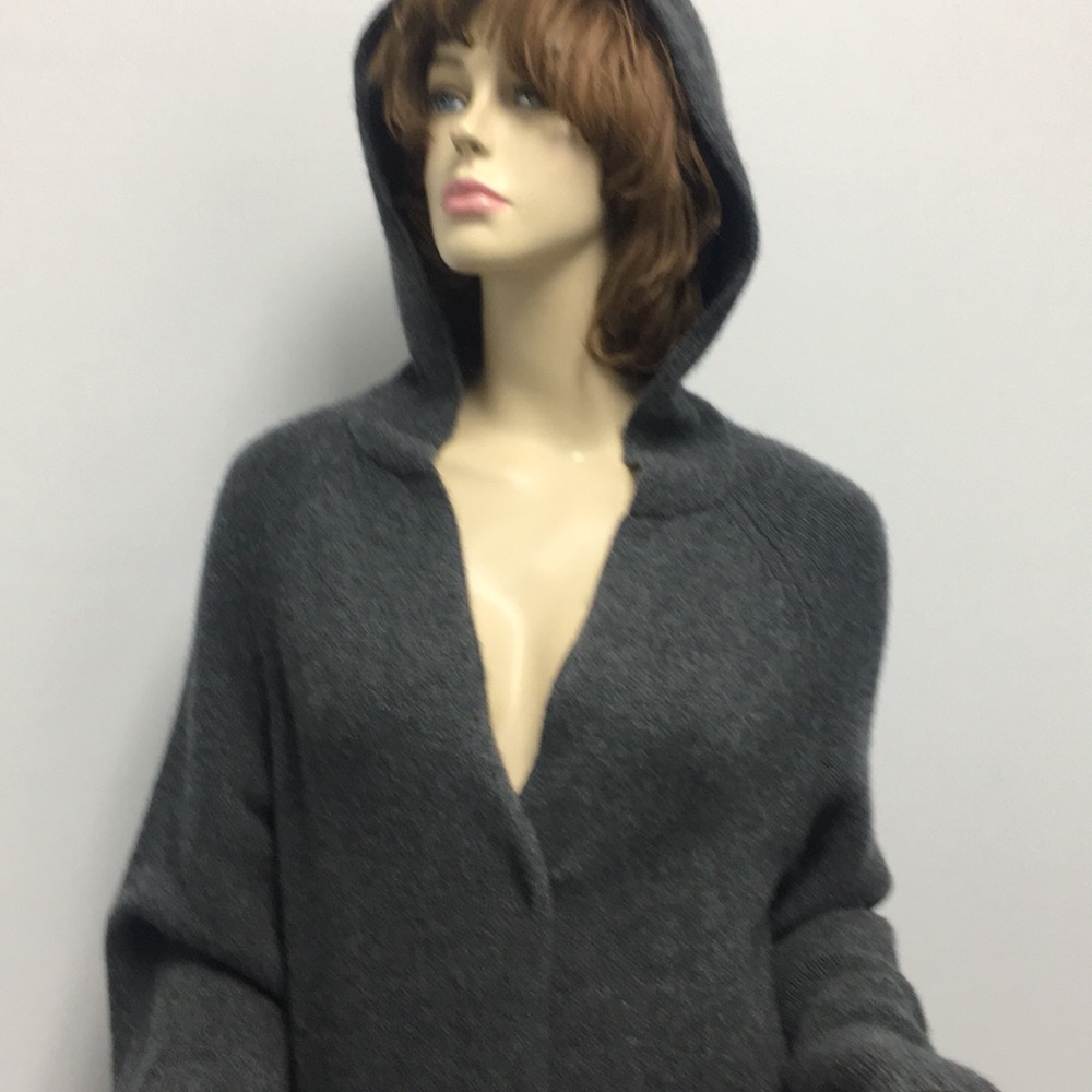Oats Cashmere extra long knitted gray coat hood M
